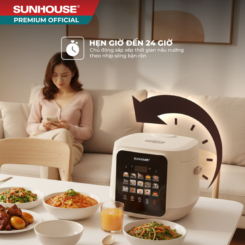 Nồi cơm điện tử 1.8L Sunhouse SHD8925 - 15 chức năng linh hoạt - Hẹn giờ tới 24H
