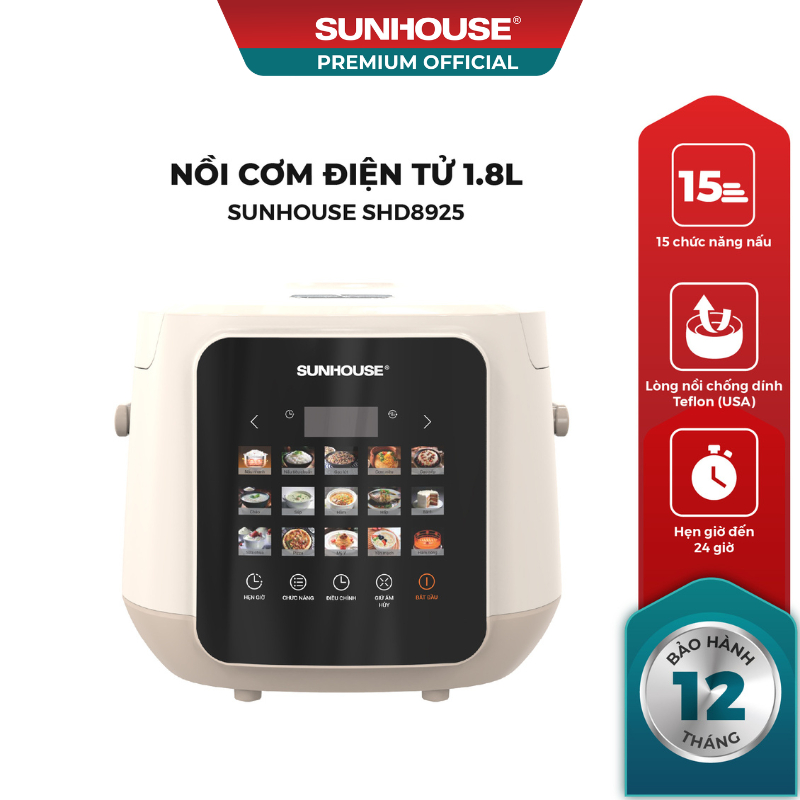 Nồi cơm điện tử 1.8L Sunhouse SHD8925 - 15 chức năng linh hoạt - Hẹn giờ tới 24H