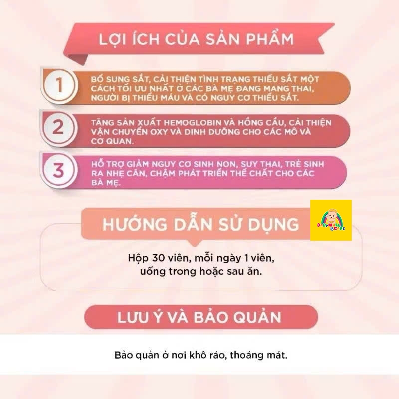 Viên Uống Bổ Sung Sắt Hữu Cơ Biostime Premium Women's Iron Ngừa Thiếu Máu 30 Viên | Babymall & Care