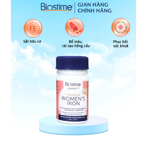 Viên Uống Bổ Sung Sắt Hữu Cơ Biostime Premium Women's Iron Ngừa Thiếu Máu 30 Viên | Babymall & Care