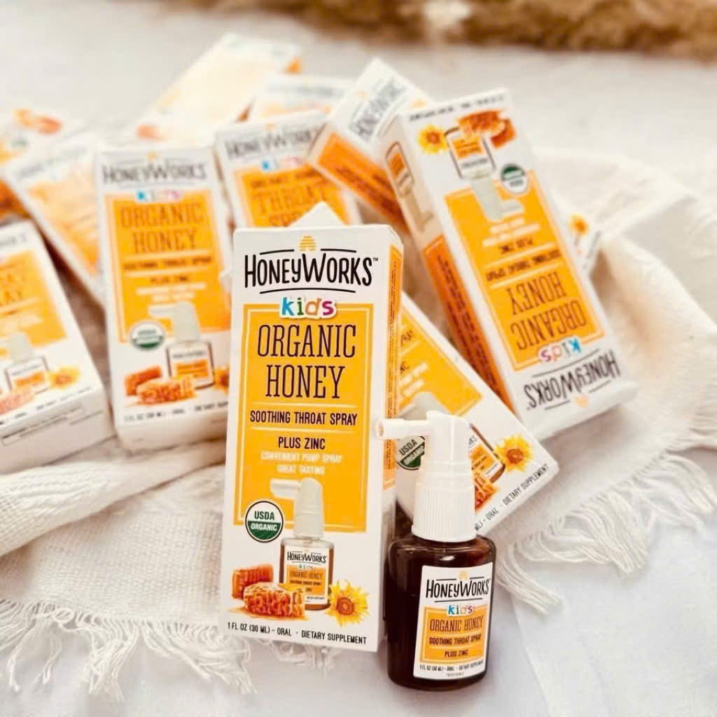 Xịt Họng HoneyWorks Kids Organic Honey Plus Zinc Giảm Ho Dịu Cổ Họng 30ml | Babymall & Care