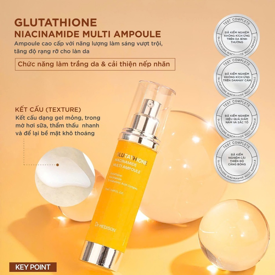 Tinh chất sáng mịn, săn chắc Dr.Hedison Glutathione Niacinamide Multi Ampoule 50ml