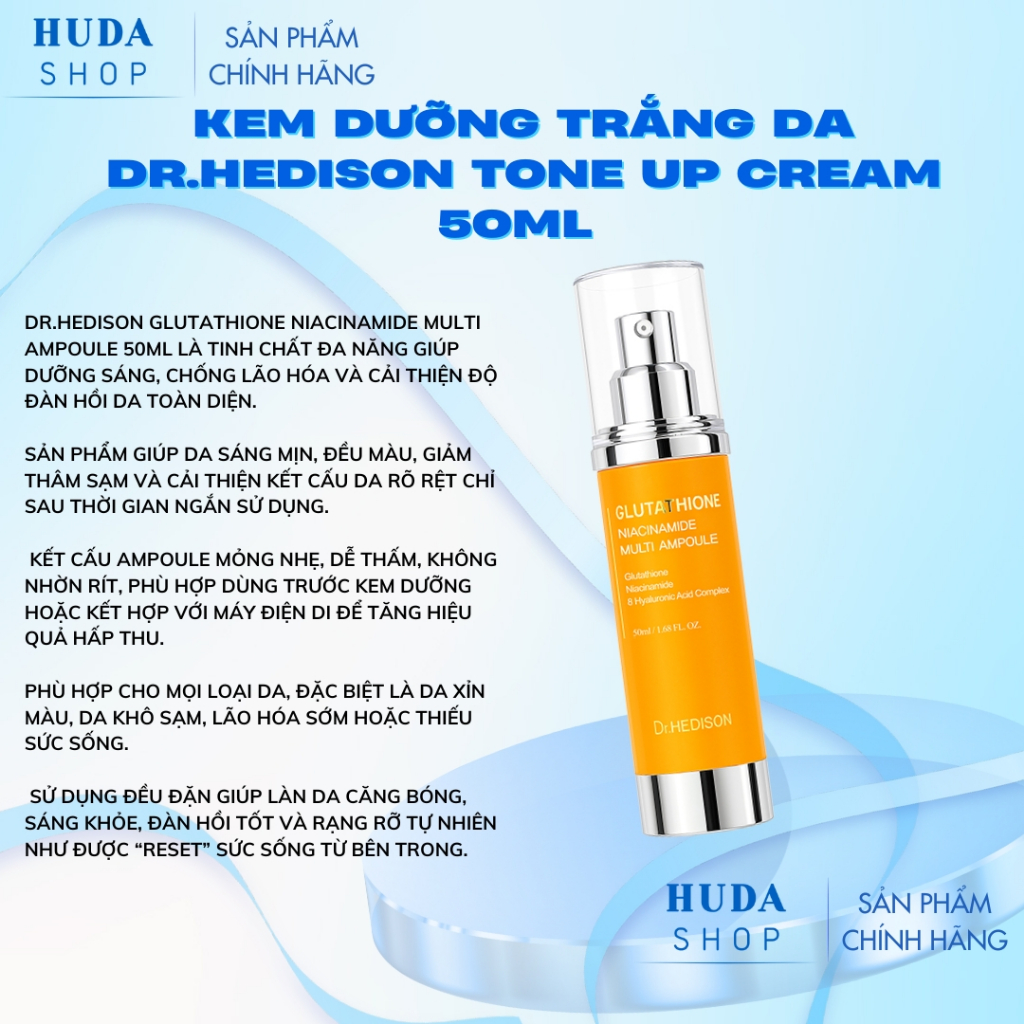 Tinh chất sáng mịn, săn chắc Dr.Hedison Glutathione Niacinamide Multi Ampoule 50ml