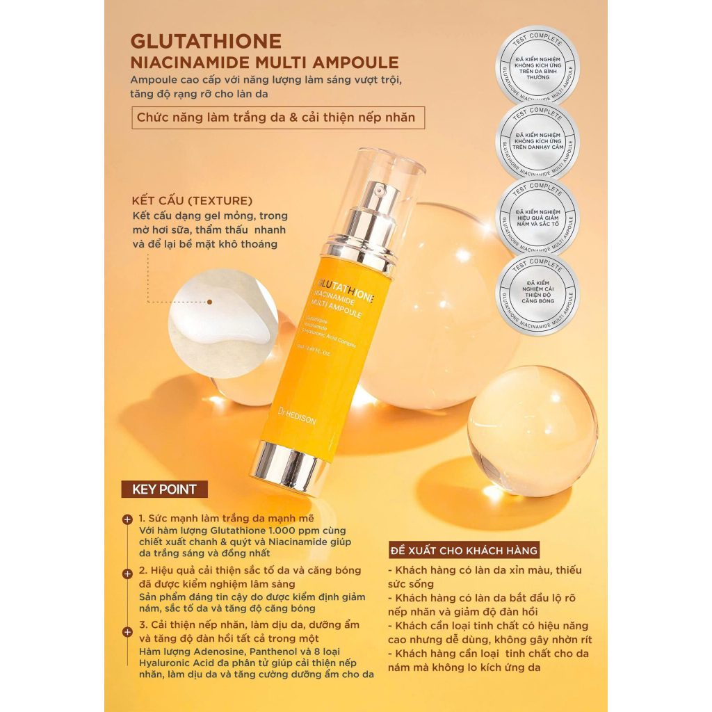 Tinh chất sáng mịn, săn chắc Dr.Hedison Glutathione Niacinamide Multi Ampoule 50ml