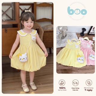 [Tặng kèm túi] Váy cộc tay cổ sen bé gái Hello Kitty, Áo sát nách thiết kế váy bồng đáng yêu thoáng mát - MH6