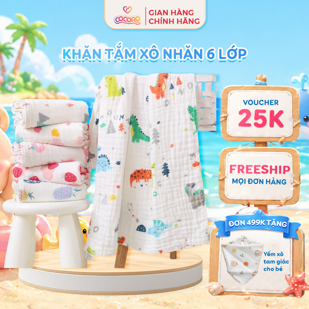 Khăn Tắm Xô Nhăn Manny Cho Bé 100x110cm 6 Lớp – Mềm Mịn, Thoáng Khí, An Toàn Cho Bé - Cocoro Baby