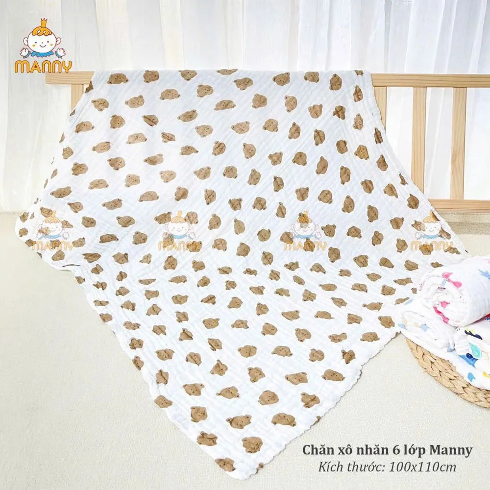 Khăn Tắm Xô Nhăn Manny Cho Bé 100x110cm 6 Lớp – Mềm Mịn, Thoáng Khí, An Toàn Cho Bé - Cocoro Baby