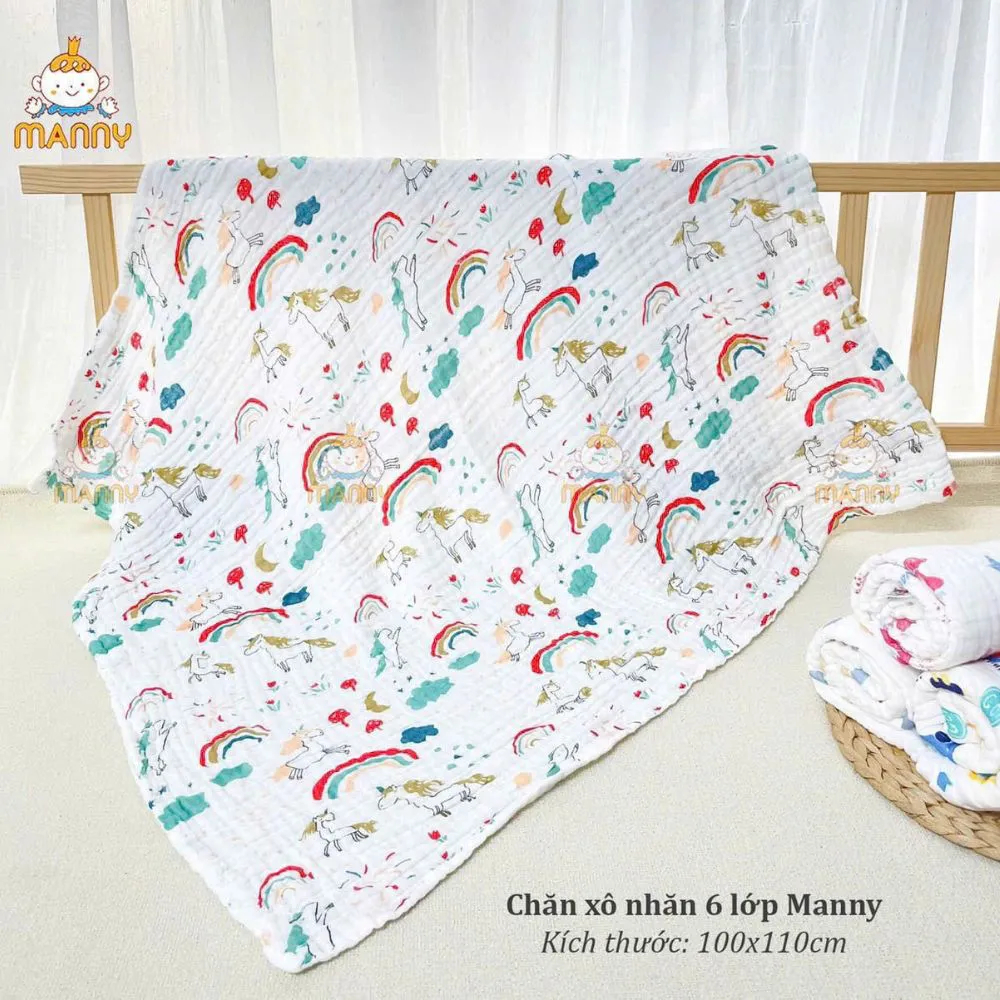 Khăn Tắm Xô Nhăn Manny Cho Bé 100x110cm 6 Lớp – Mềm Mịn, Thoáng Khí, An Toàn Cho Bé - Cocoro Baby