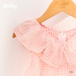Váy bé gái ILABY HCM dáng xòe họa tiết kẻ caro hồng phối bèo cổ và chân váy voan tơ điệu đà [4016]