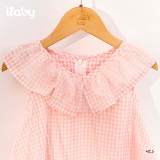 Váy bé gái ILABY HCM dáng xòe họa tiết kẻ caro hồng phối bèo cổ và chân váy voan tơ điệu đà [4016]