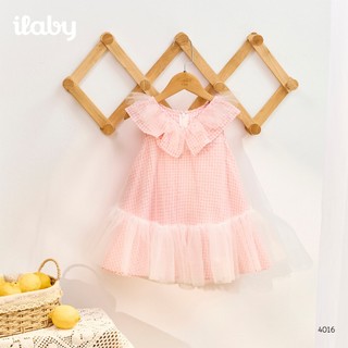 Váy bé gái ILABY HCM dáng xòe họa tiết kẻ caro hồng phối bèo cổ và chân váy voan tơ điệu đà [4016]
