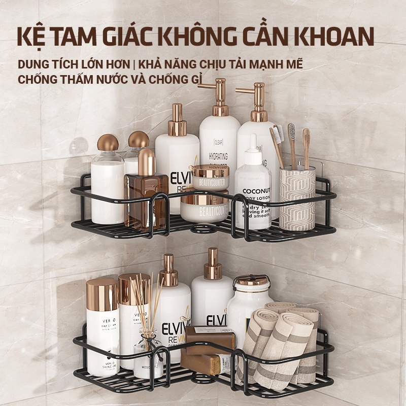Kaleis Kệ Góc Dán Tường Nhà Tắm / Nhà Bếp Kệ Đựng Đồ, Gia Vị, Tiết Kiệm Diện Tích, Chịu Lực Tốt, Không Cần Khoan