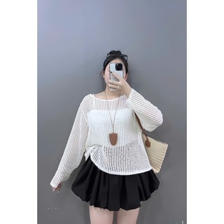 Sét Bigsize Nữ Áo Lưới Phối Áo 2 Dây, Chân Váy Xòe – Trẻ Trung, Hack Dáng 55-92kg A317+G118+CV413