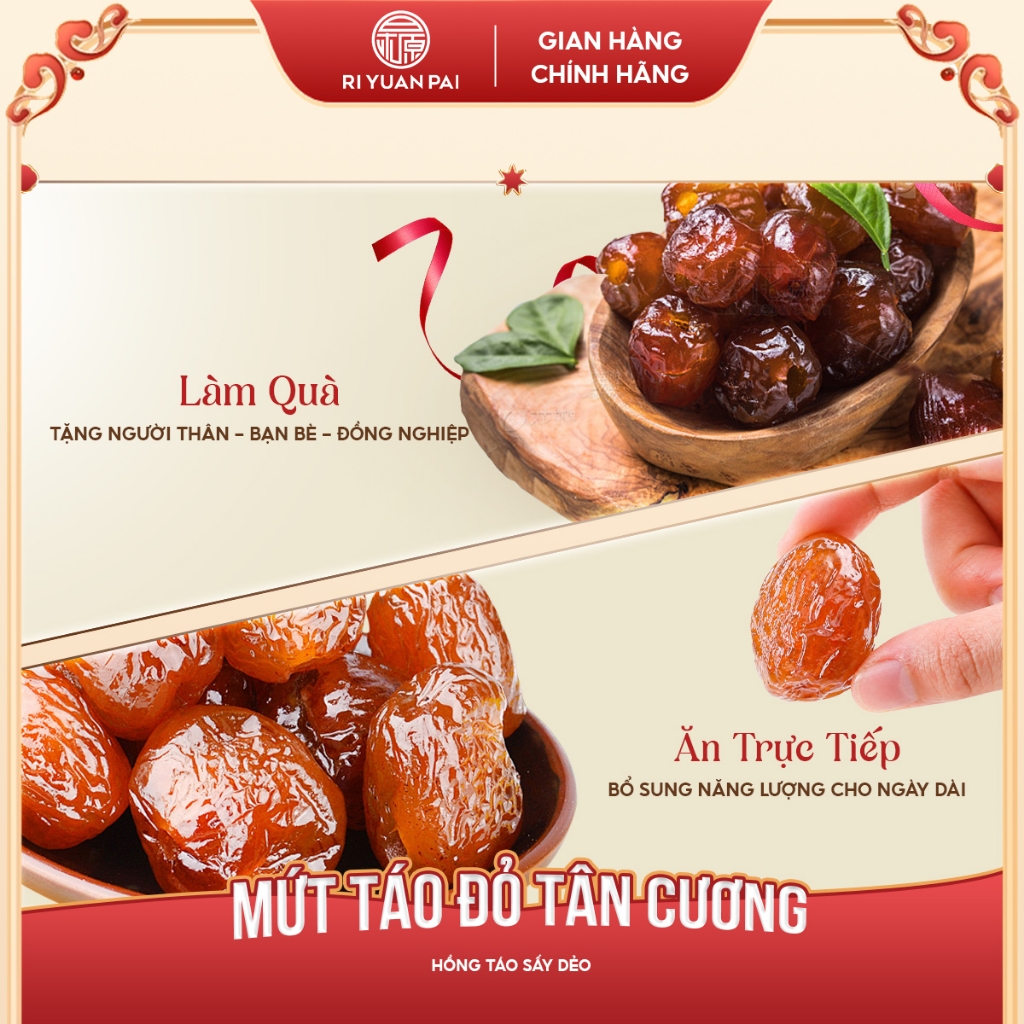 Mứt Táo Đỏ - Táo Đỏ Sấy Dẻo RIYUAN 500G- 1KG, thơm ngon, ngọt tự nhiên, nguồn gốc rõ ràng tốt cho sức khỏe