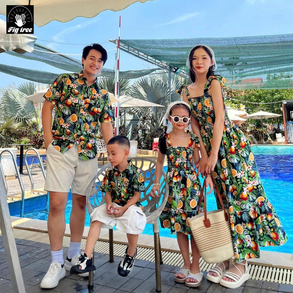 Đồng Phục Gia Đình Fig Tree Họa Tiết Trái Chanh Tươi, Họa Tiết Nhiệt Đới Đón Hè, Du Lịch,MS 192 New