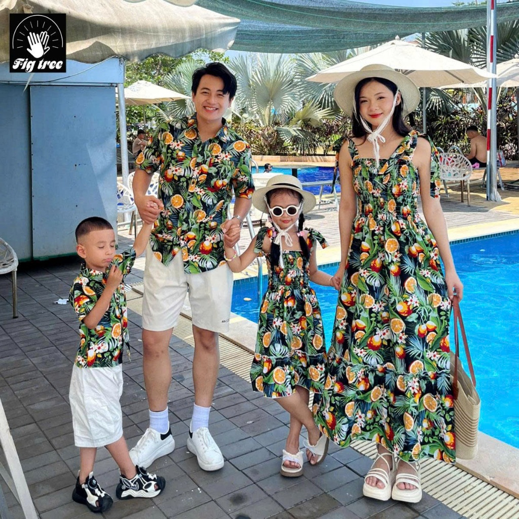 Đồng Phục Gia Đình Fig Tree Họa Tiết Trái Chanh Tươi, Họa Tiết Nhiệt Đới Đón Hè, Du Lịch,MS 192 New