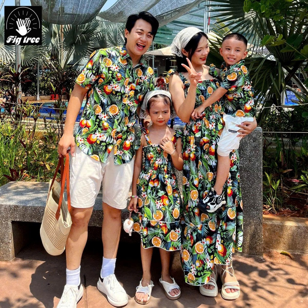 Đồng Phục Gia Đình Fig Tree Họa Tiết Trái Chanh Tươi, Họa Tiết Nhiệt Đới Đón Hè, Du Lịch,MS 192 New