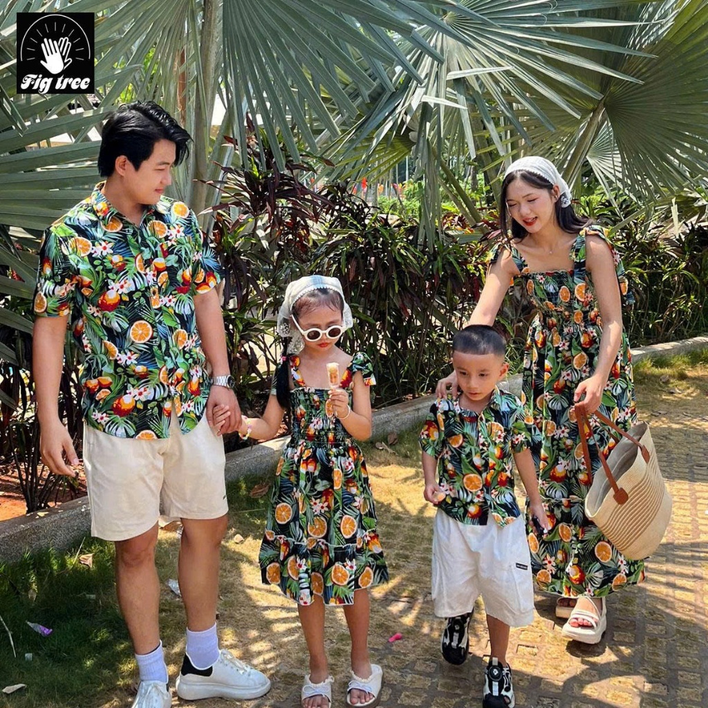 Đồng Phục Gia Đình Fig Tree Họa Tiết Trái Chanh Tươi, Họa Tiết Nhiệt Đới Đón Hè, Du Lịch,MS 192 New