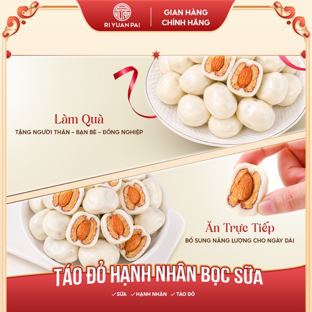 Táo Đỏ Hạnh Nhân Bọc Sữa Riyuan 1KG, nguồn gốc rõ ràng, thơm ngon, bổ sung năng lượng tốt cho sức khỏe