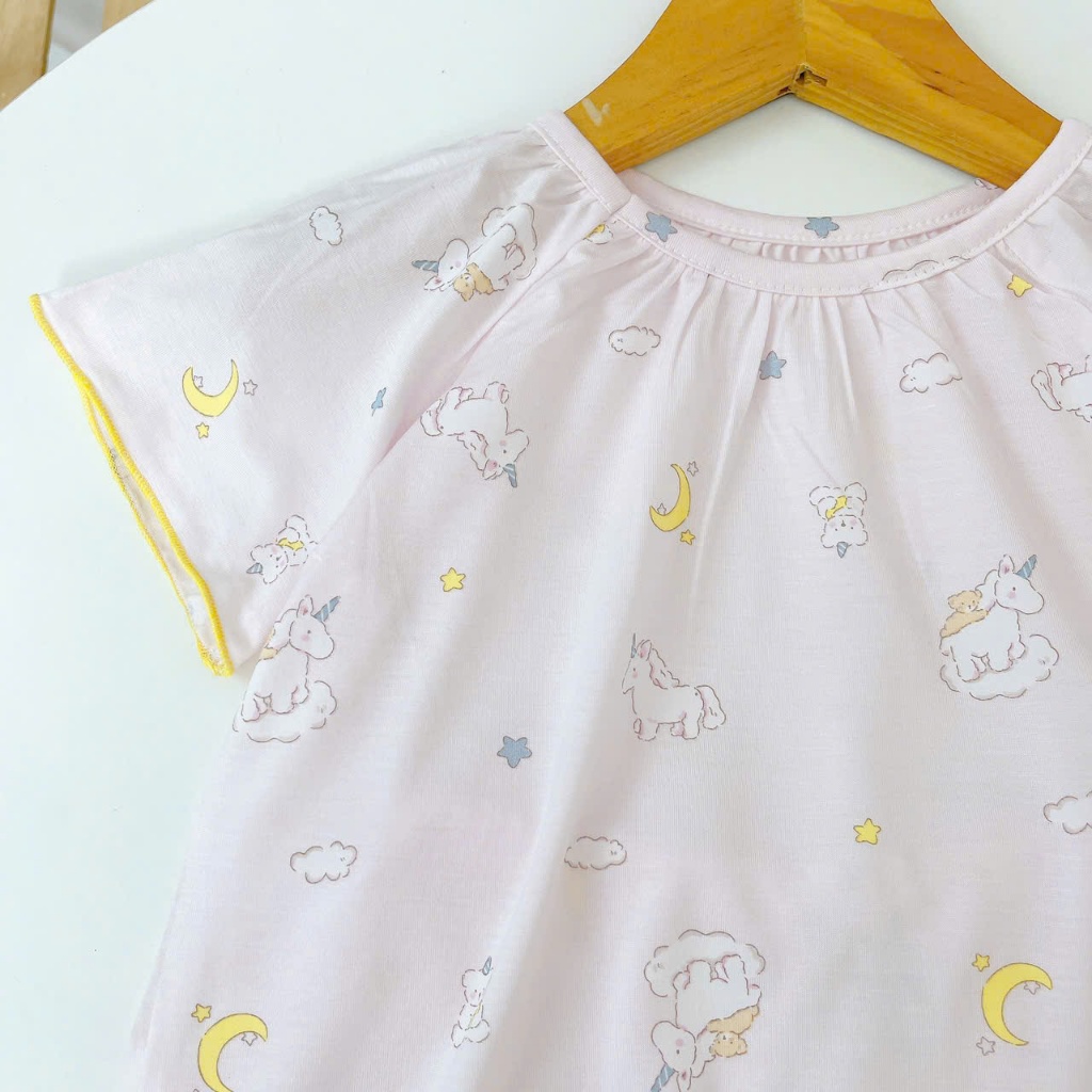 Bộ cộc tay bé gái Lá Homewear TCL2, bộ đùi cho bé gái vải tencel lycra mềm mỏng mát