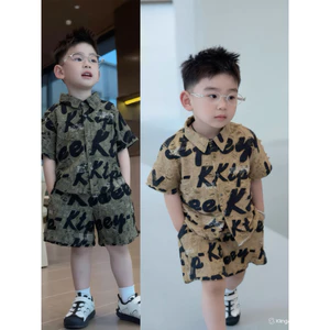 Bộ Sơ Mi Rách Chữ Bé Trai 15-45kg họa tiết đơn giản chất cotton dệt thoáng mát