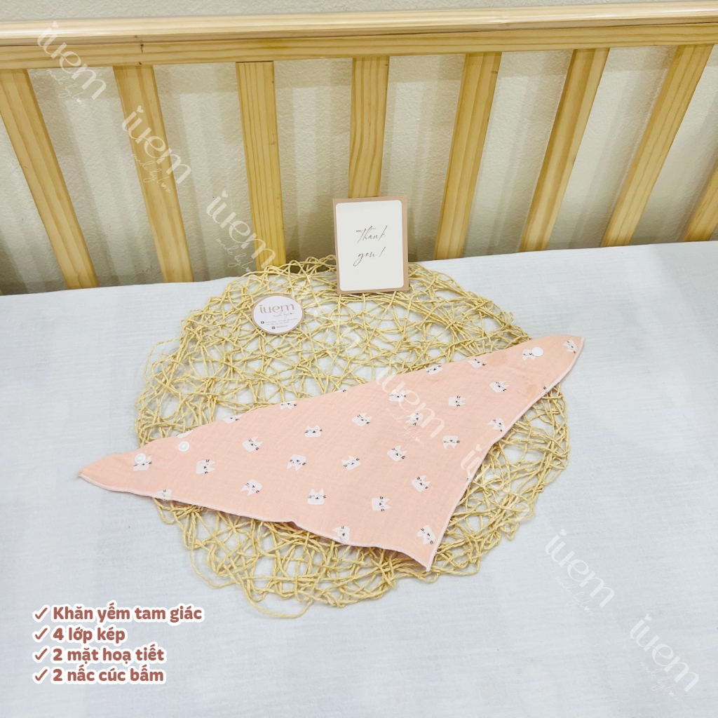 Khăn Yếm Quàng Cổ Tam Giác Xô Muslin IUEM Cho Bé – Bấm Cúc Tiện Lợi, Dễ Sử Dụng - Cocoro Baby