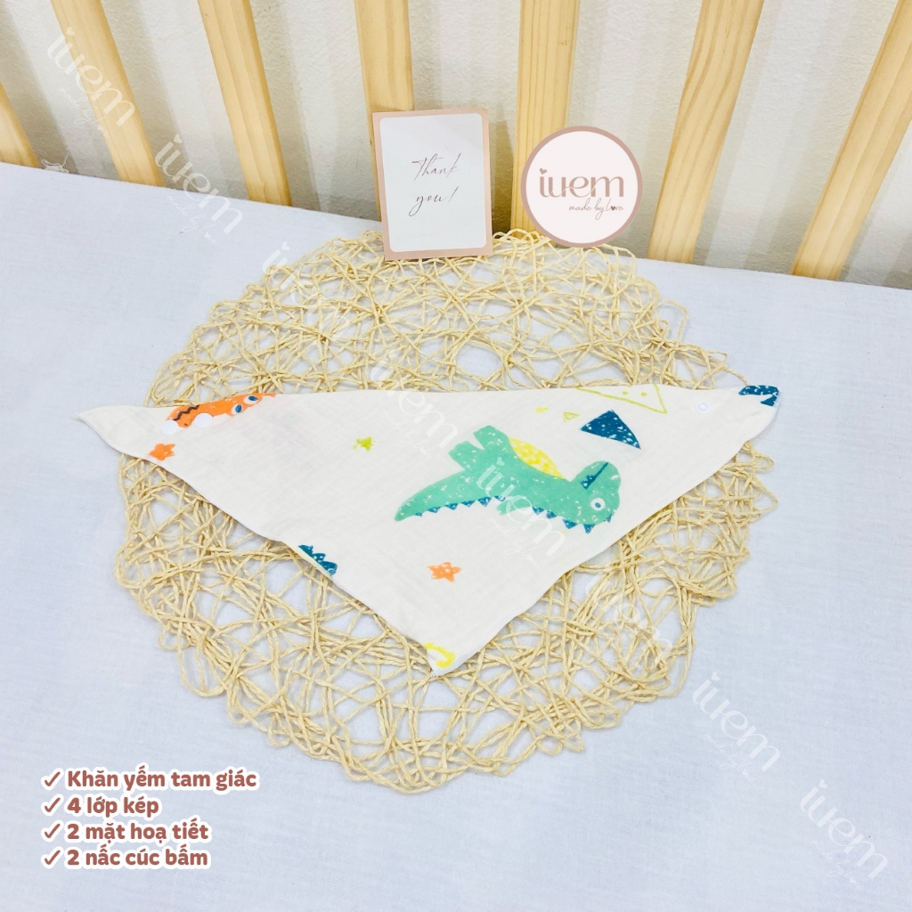 Khăn Yếm Quàng Cổ Tam Giác Xô Muslin IUEM Cho Bé – Bấm Cúc Tiện Lợi, Dễ Sử Dụng - Cocoro Baby