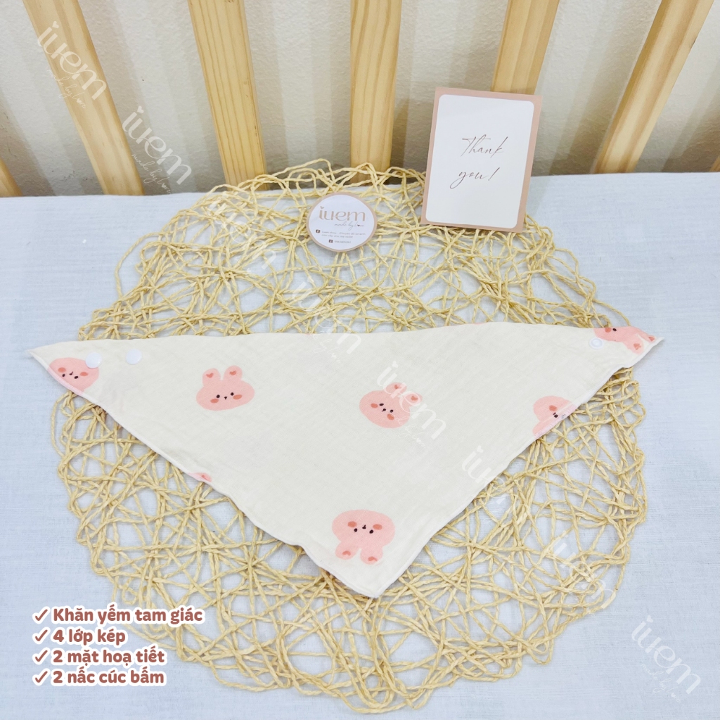 Khăn Yếm Quàng Cổ Tam Giác Xô Muslin IUEM Cho Bé – Bấm Cúc Tiện Lợi, Dễ Sử Dụng - Cocoro Baby