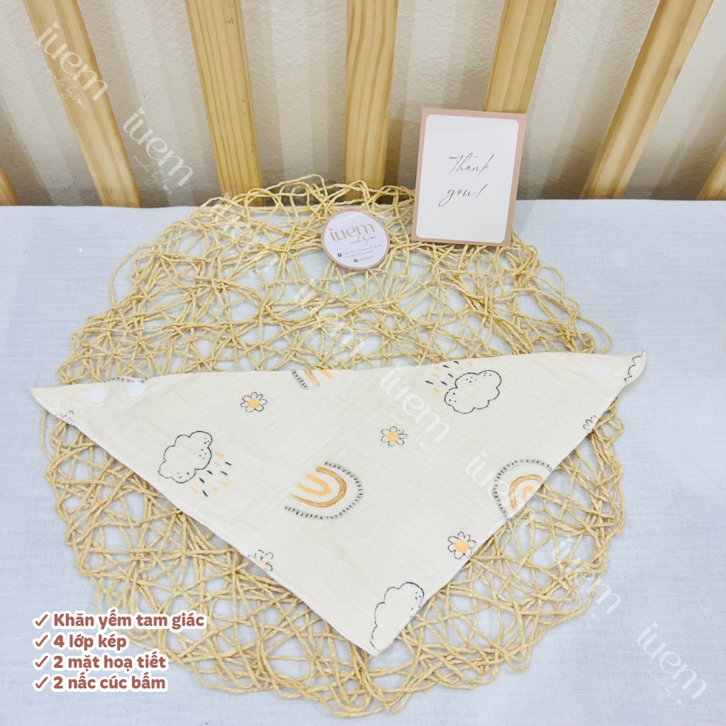 Khăn Yếm Quàng Cổ Tam Giác Xô Muslin IUEM Cho Bé – Bấm Cúc Tiện Lợi, Dễ Sử Dụng - Cocoro Baby