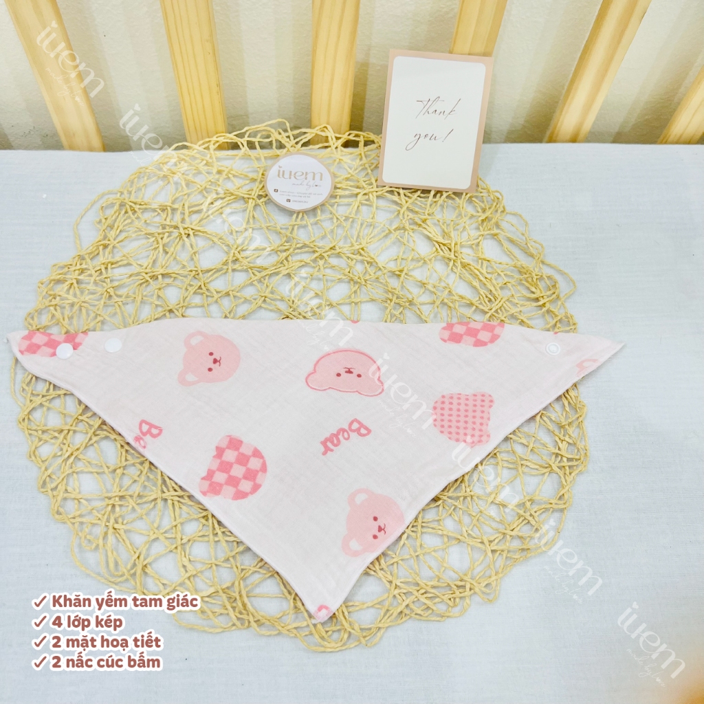 Khăn Yếm Quàng Cổ Tam Giác Xô Muslin IUEM Cho Bé – Bấm Cúc Tiện Lợi, Dễ Sử Dụng - Cocoro Baby