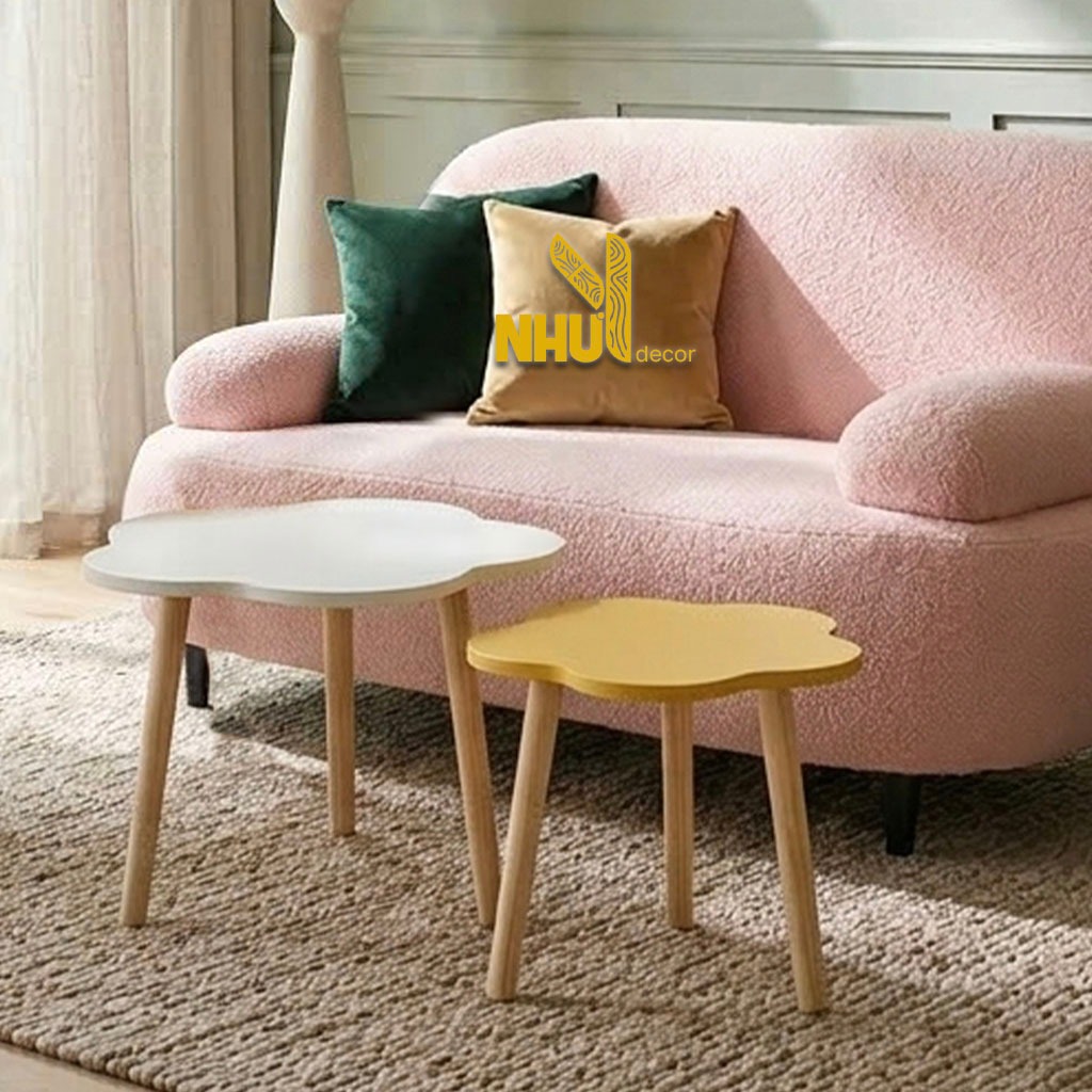 Bàn trà sofa hình Bông Hoa decor cực xinh ngồi bệt hoặc sofa, bàn trà 2 tầng hình bông hoa, bàn học Nhu Y Decor