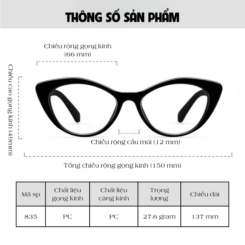 Kính Cận Mắt Mèo MOCO 835 Unisex Thời Trang, Gọng Nhựa Cao Cấp, Thiết Kế Cá Tính Hiện Đại
