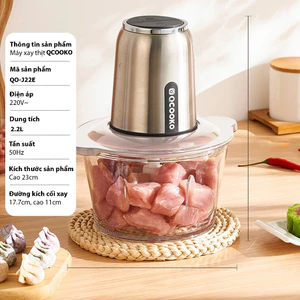 Máy Xay Thịt Đa Năng Qcooko 2.2L Cối Thủy Tinh Xay Rau Củ Hạt Cứng Cực Nhuyễn, Bh 12 tháng