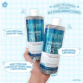 Nước Tẩy Trang Eveline Hyaluron Clinic B5 Ultra Moisturising Micellar Water sạch sâu 500ml Duduhouse