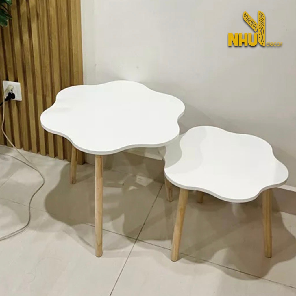 Bàn trà sofa hình Bông Hoa decor cực xinh ngồi bệt hoặc sofa, bàn trà 2 tầng hình bông hoa, bàn học Nhu Y Decor