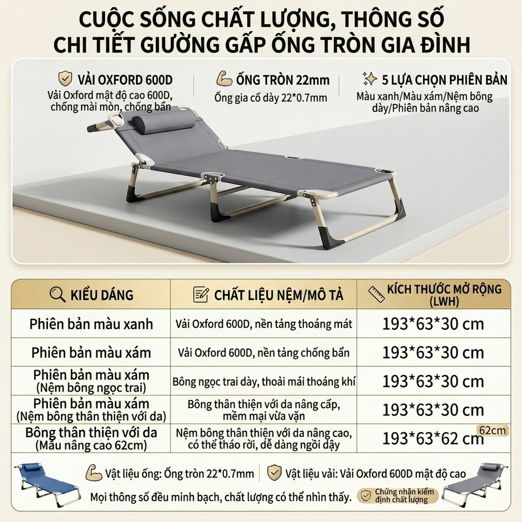 ALVIN giường gấp gọn Một người Gấp Ghế thư giãn để cắm trại Văn phòng Nghỉ trưa Khẩn cấp Ngoài trời