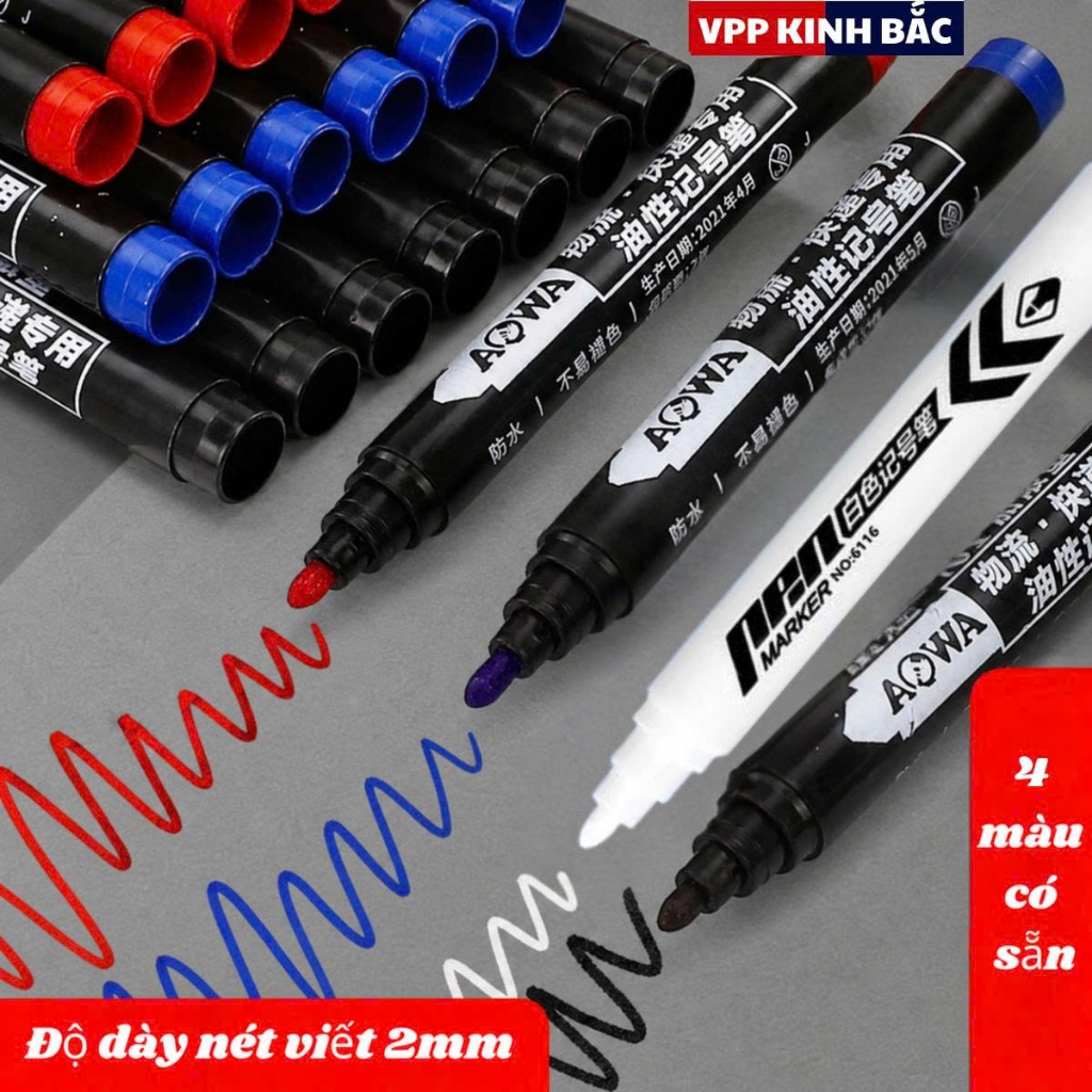 Set 10 Chiếc Bút Lông Đánh Dấu Viết Trên Mọi Bề Mặt - Không Xóa Được, Chống Nước Có 4 Màu Xanh/Đen/Đỏ và Trắng.