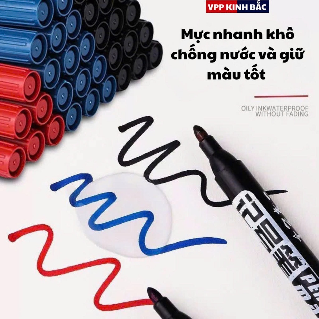 Set 10 Chiếc Bút Lông Đánh Dấu Viết Trên Mọi Bề Mặt - Không Xóa Được, Chống Nước Có 4 Màu Xanh/Đen/Đỏ và Trắng.