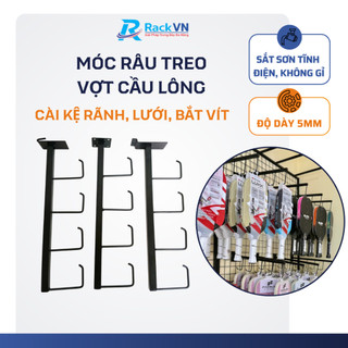 Móc râu treo vợt cầu lông màu đen bằng sắt sơn tĩnh điện cho các loại kệ thông dụng