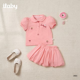 Set váy bé gái ILABY HCM áo Polo tay bồng thêu họa tiết Sweet Baby và chân váy bí ngô xinh xắn[3901]