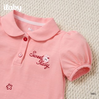 Set váy bé gái ILABY HCM áo Polo tay bồng thêu họa tiết Sweet Baby và chân váy bí ngô xinh xắn[3901]