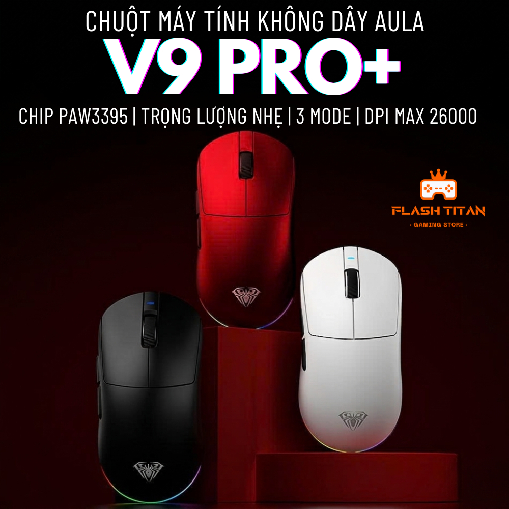 Chuột không dây Gaming AULA V9 Pro - V9 Ultra - 3 mode kết nối - Có app tùy chỉnh - Sensor PAW3395 | BigBuy360 - bigbuy360.vn