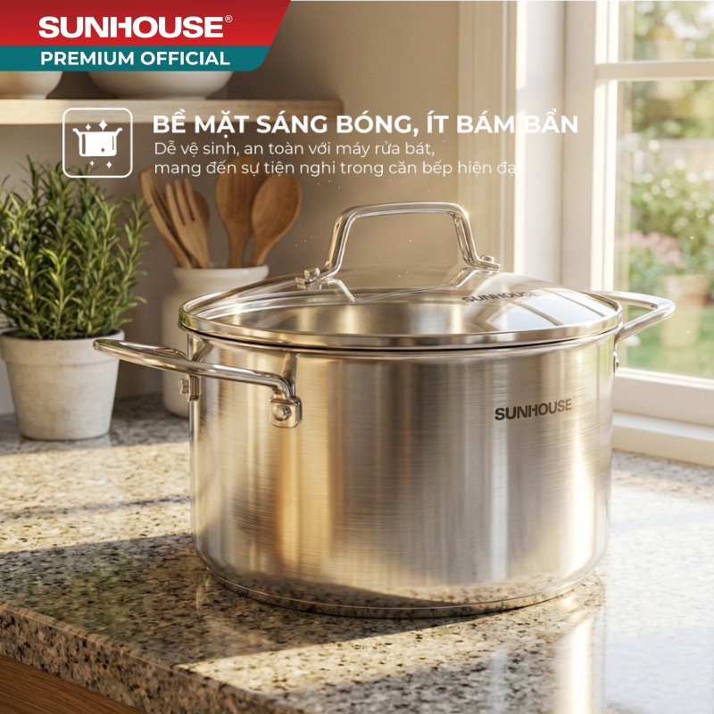 Bộ nồi chảo Inox liền đáy SUNHOUSE HEALTHY SHG811