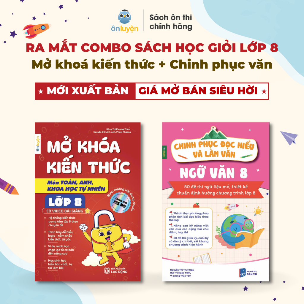 Bìa sách Combo Mở Khóa Kiến Thức và Chinh Phục Đọc Hiểu Làm Văn Ngữ Văn Lớp 8 - Đọc hiểu 2
