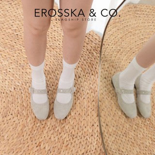 Erosska  - Giày búp bê nữ mũi tròn, quai ngang bảng to thời trang chất liệu da lộn màu nâu -  EL128