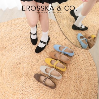 Erosska  - Giày búp bê nữ mũi tròn, quai ngang bảng to thời trang chất liệu da lộn màu nâu -  EL128