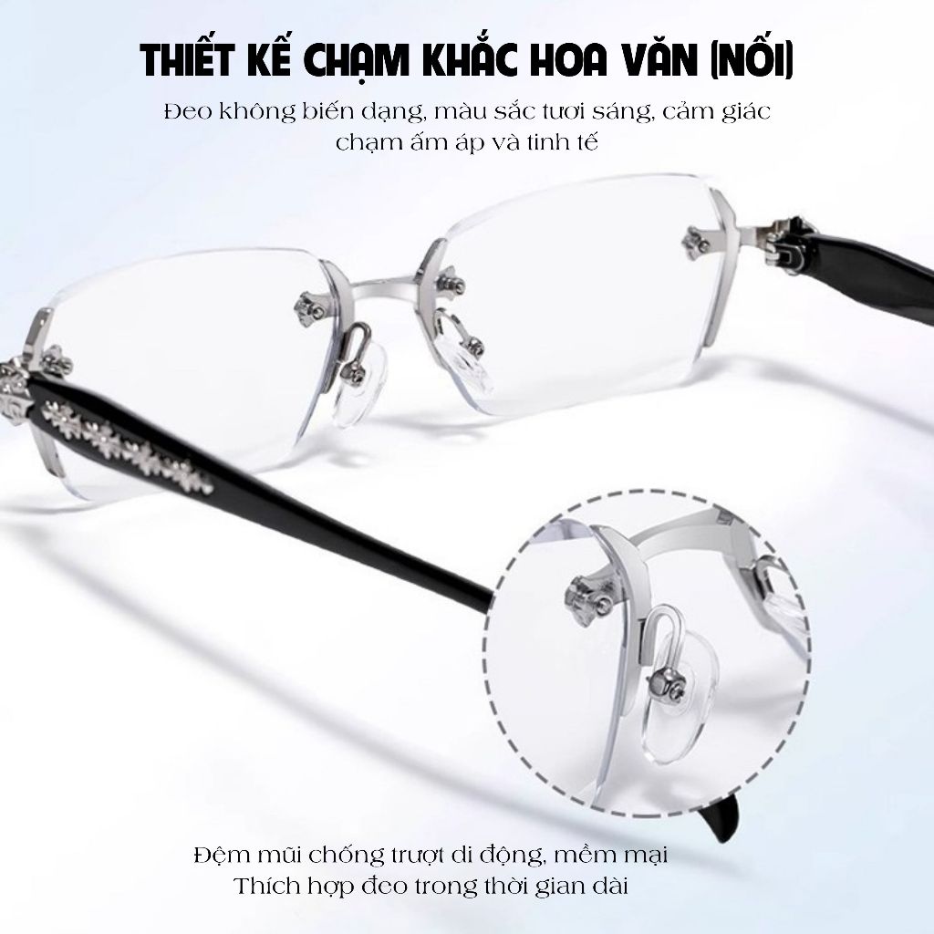 Kính Mắt Không Viền MOCO 8013 Thời Trang 2025, Phong Cách Âu Mỹ, Gọng Kim Loại Gia Công Cao Cấp