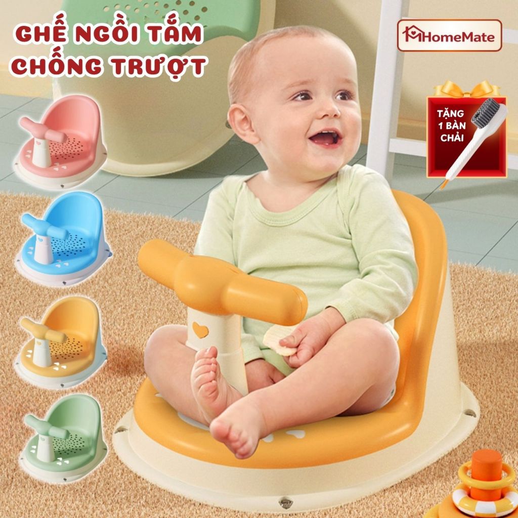 Ghế Tắm Cho Bé Chống Trượt Có Tựa Lưng – Ghế Ngồi Tắm Trẻ Em An Toàn, Tay Vịn Chắc, Hỗ Trợ Tập Ngồi 6–36 Tháng
