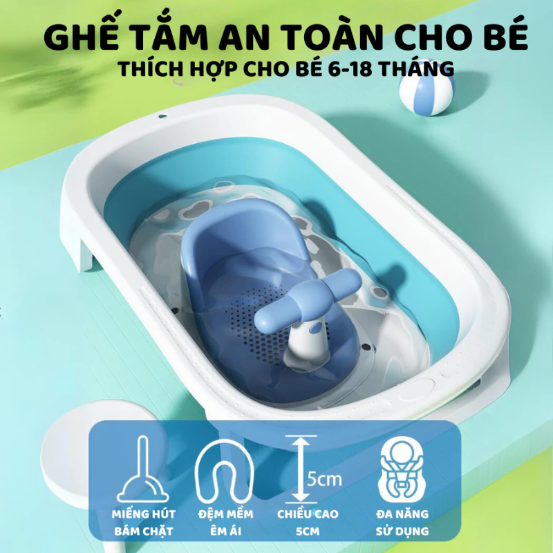 Ghế Tắm Cho Bé Chống Trượt Có Tựa Lưng – Ghế Ngồi Tắm Trẻ Em An Toàn, Tay Vịn Chắc, Hỗ Trợ Tập Ngồi 6–36 Tháng