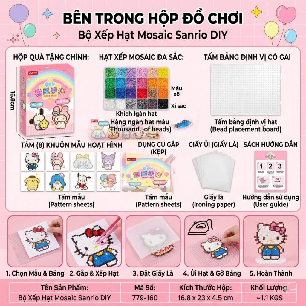 Tranh Đính Hạt DIY Cho Bé – Bộ Xếp Hạt Sáng Tạo Hình Dễ Thương Kèm Dụng Cụ